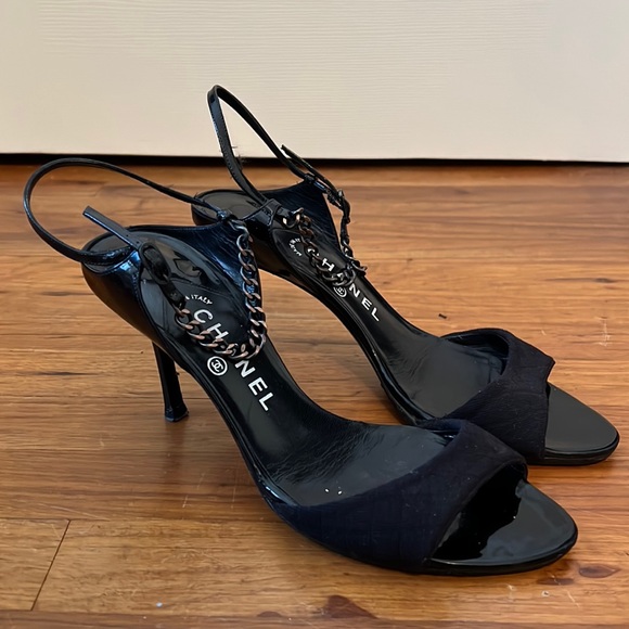 Chanel Black Ankle Strap Heels 39.5 - Picture 1 of 10